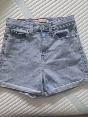 Signature Light Blue Paisley High-Rise Denim Shorts